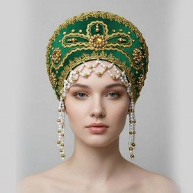 Кокошник Отрада, зеленый с серебром- фото 1